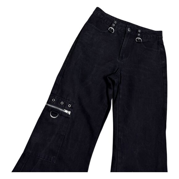 KILL STAR Flare Black Denim Punk Emo Goth Pants Jeans Womens 4 /Small - Picture 7 of 8